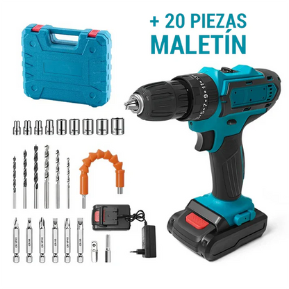 FuerzaPro™ Taladro Inalámbrico 48V Incluye 2 Baterías + Maleta + 24 Accesorios